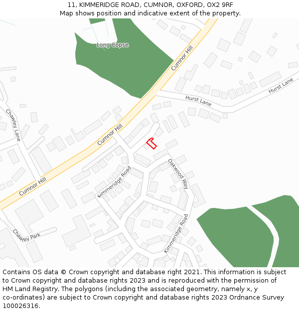 11, KIMMERIDGE ROAD, CUMNOR, OXFORD, OX2 9RF: Location map and indicative extent of plot