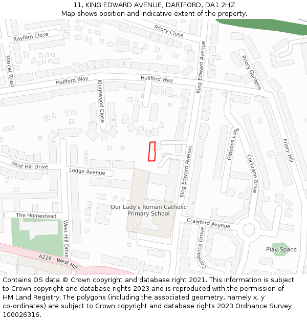 11, KING EDWARD AVENUE, DARTFORD, DA1 2HZ: Location map and indicative extent of plot