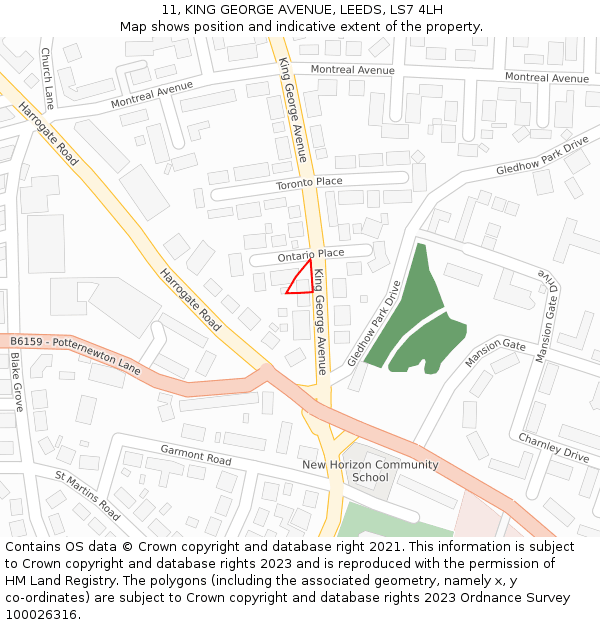 11, KING GEORGE AVENUE, LEEDS, LS7 4LH: Location map and indicative extent of plot