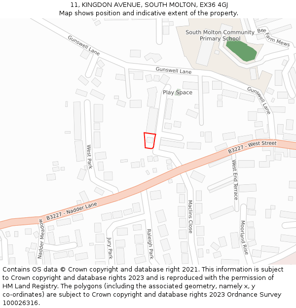 11, KINGDON AVENUE, SOUTH MOLTON, EX36 4GJ: Location map and indicative extent of plot