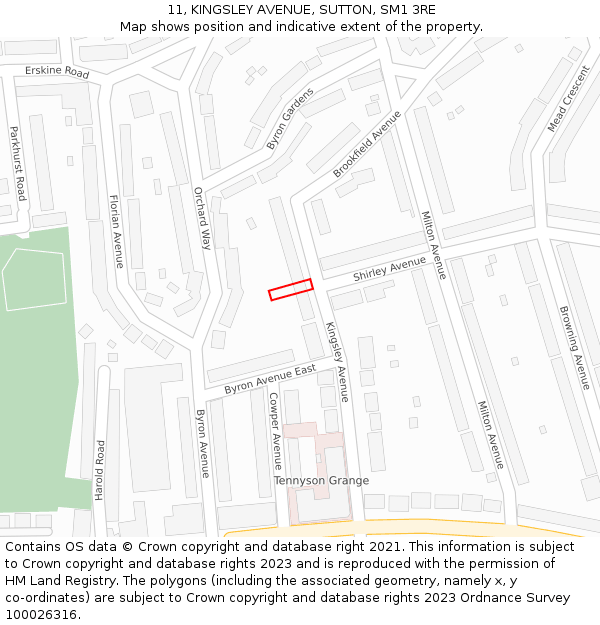 11, KINGSLEY AVENUE, SUTTON, SM1 3RE: Location map and indicative extent of plot