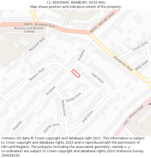 11, KINGSWAY, BANBURY, OX16 9NU: Location map and indicative extent of plot