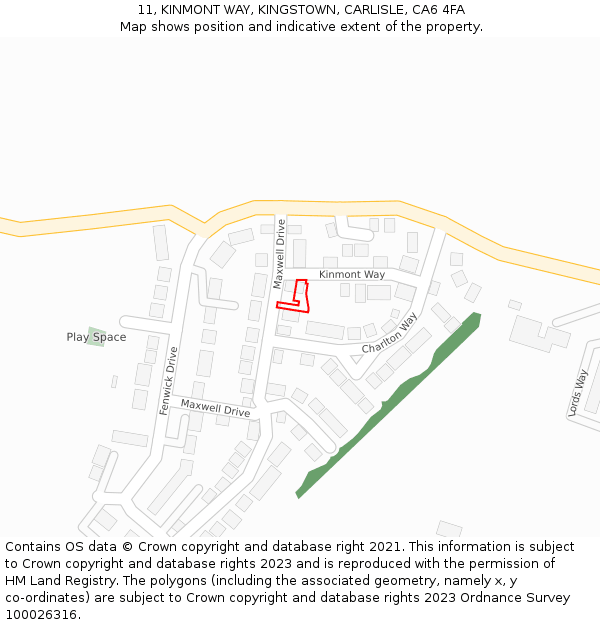 11, KINMONT WAY, KINGSTOWN, CARLISLE, CA6 4FA: Location map and indicative extent of plot