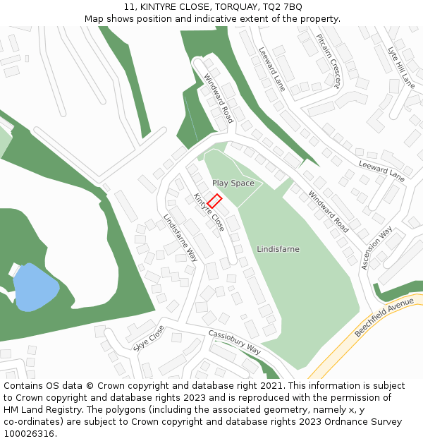 11, KINTYRE CLOSE, TORQUAY, TQ2 7BQ: Location map and indicative extent of plot