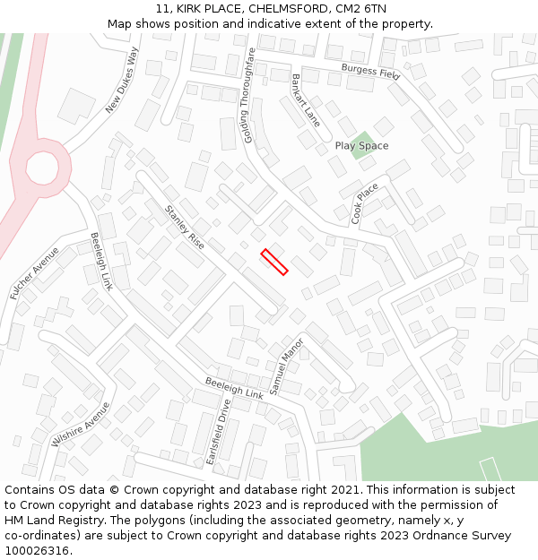 11, KIRK PLACE, CHELMSFORD, CM2 6TN: Location map and indicative extent of plot