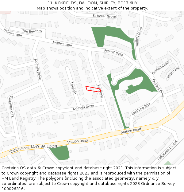 11, KIRKFIELDS, BAILDON, SHIPLEY, BD17 6HY: Location map and indicative extent of plot