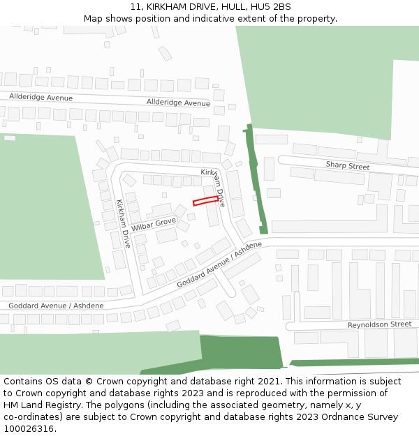 11, KIRKHAM DRIVE, HULL, HU5 2BS: Location map and indicative extent of plot