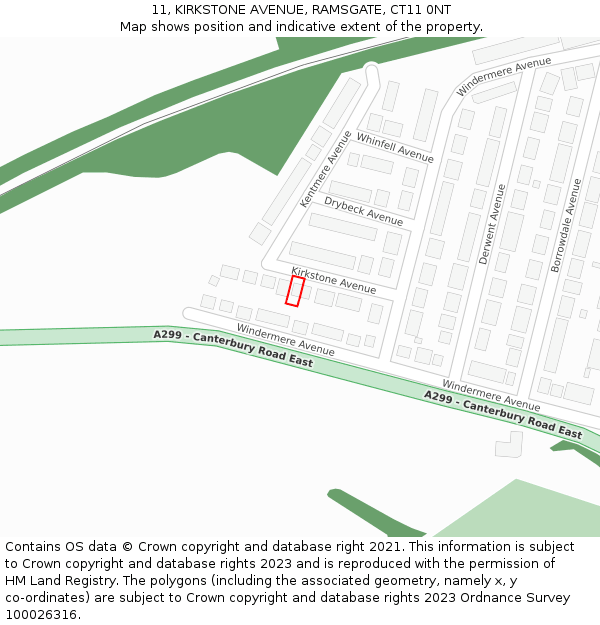 11, KIRKSTONE AVENUE, RAMSGATE, CT11 0NT: Location map and indicative extent of plot