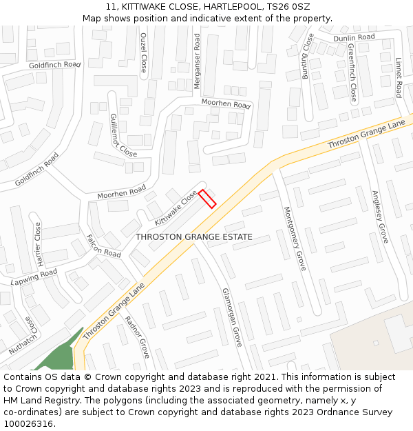 11, KITTIWAKE CLOSE, HARTLEPOOL, TS26 0SZ: Location map and indicative extent of plot