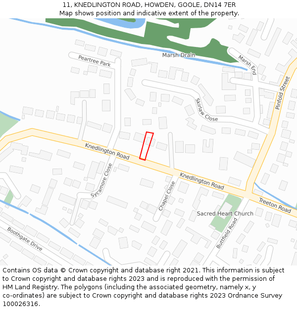 11, KNEDLINGTON ROAD, HOWDEN, GOOLE, DN14 7ER: Location map and indicative extent of plot