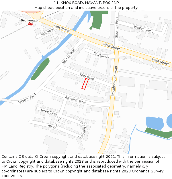 11, KNOX ROAD, HAVANT, PO9 1NP: Location map and indicative extent of plot