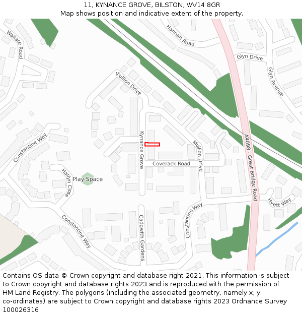 11, KYNANCE GROVE, BILSTON, WV14 8GR: Location map and indicative extent of plot