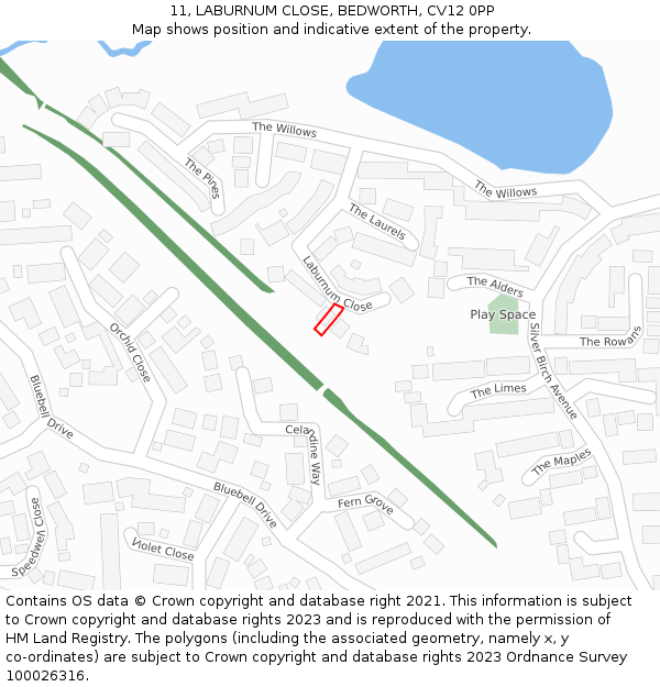 11, LABURNUM CLOSE, BEDWORTH, CV12 0PP: Location map and indicative extent of plot