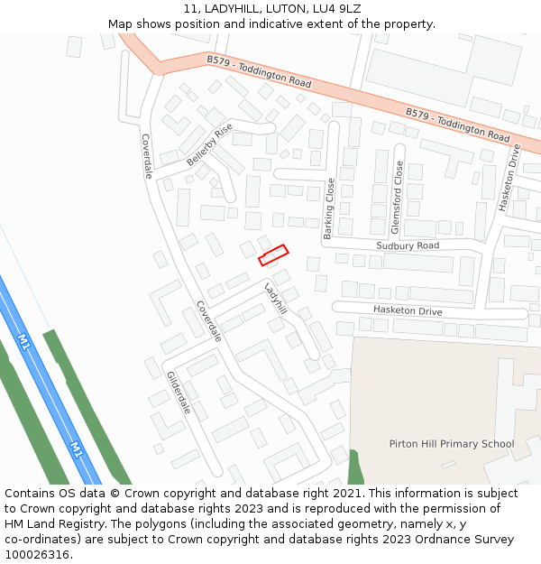 11, LADYHILL, LUTON, LU4 9LZ: Location map and indicative extent of plot