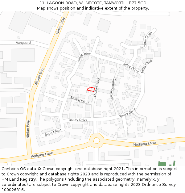 11, LAGOON ROAD, WILNECOTE, TAMWORTH, B77 5GD: Location map and indicative extent of plot