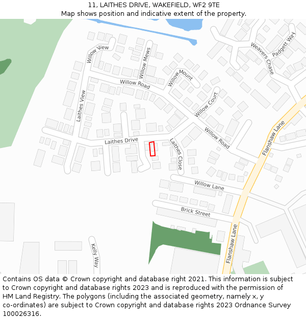 11, LAITHES DRIVE, WAKEFIELD, WF2 9TE: Location map and indicative extent of plot