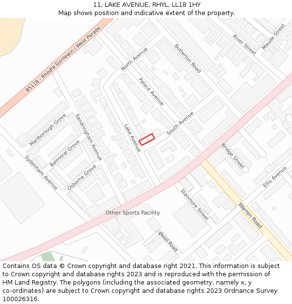 11, LAKE AVENUE, RHYL, LL18 1HY: Location map and indicative extent of plot