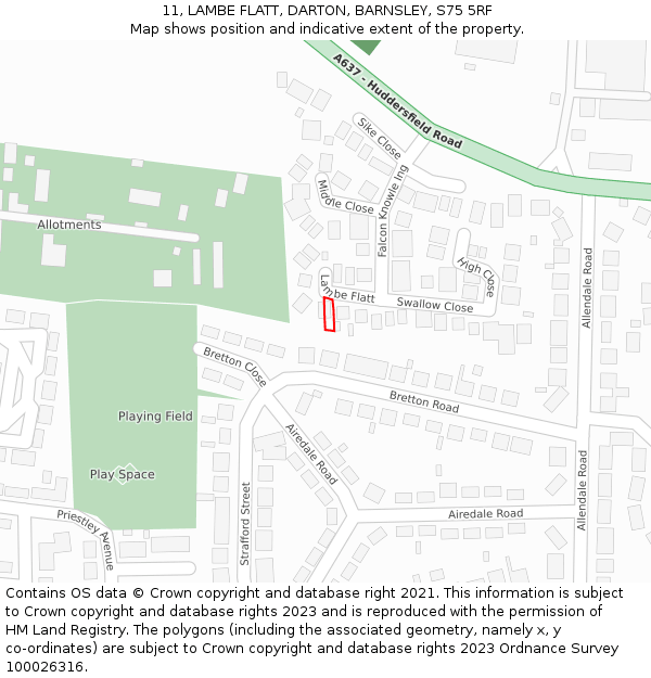 11, LAMBE FLATT, DARTON, BARNSLEY, S75 5RF: Location map and indicative extent of plot