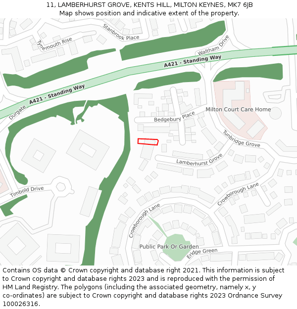 11, LAMBERHURST GROVE, KENTS HILL, MILTON KEYNES, MK7 6JB: Location map and indicative extent of plot