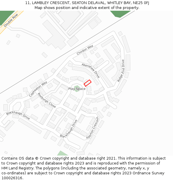 11, LAMBLEY CRESCENT, SEATON DELAVAL, WHITLEY BAY, NE25 0FJ: Location map and indicative extent of plot