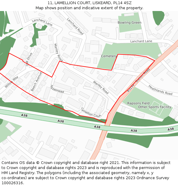 11, LAMELLION COURT, LISKEARD, PL14 4SZ: Location map and indicative extent of plot