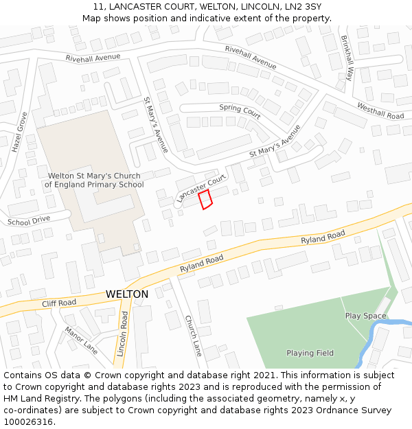 11, LANCASTER COURT, WELTON, LINCOLN, LN2 3SY: Location map and indicative extent of plot