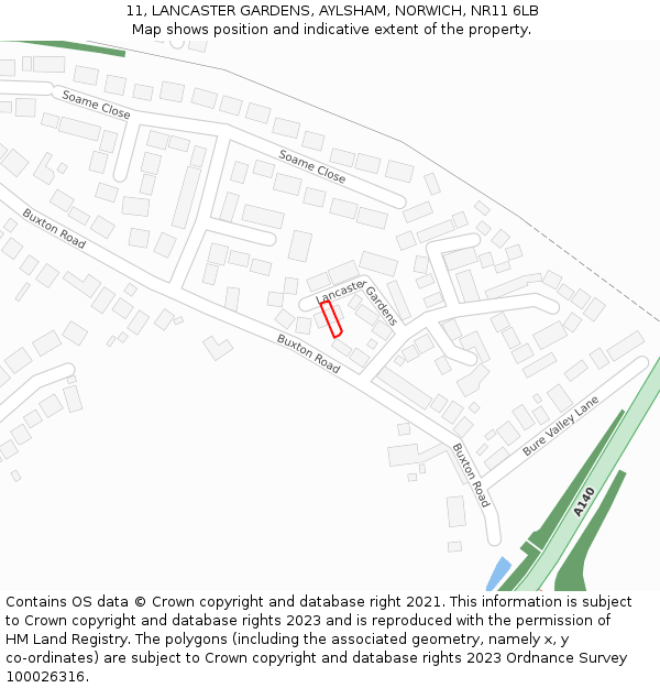 11, LANCASTER GARDENS, AYLSHAM, NORWICH, NR11 6LB: Location map and indicative extent of plot