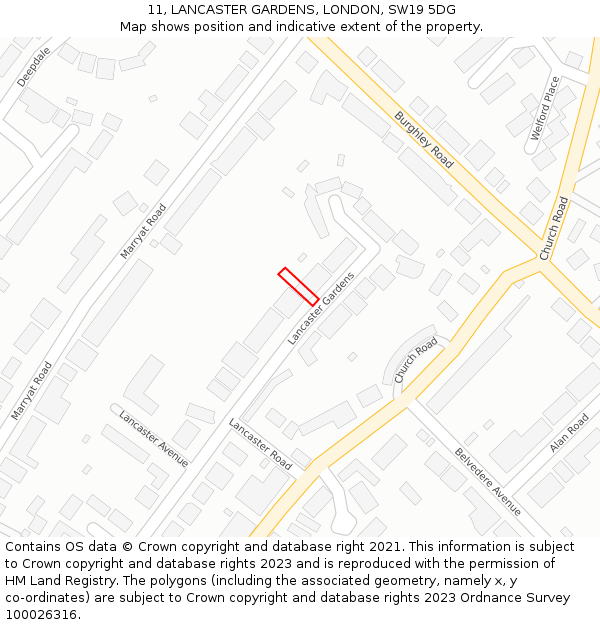 11, LANCASTER GARDENS, LONDON, SW19 5DG: Location map and indicative extent of plot