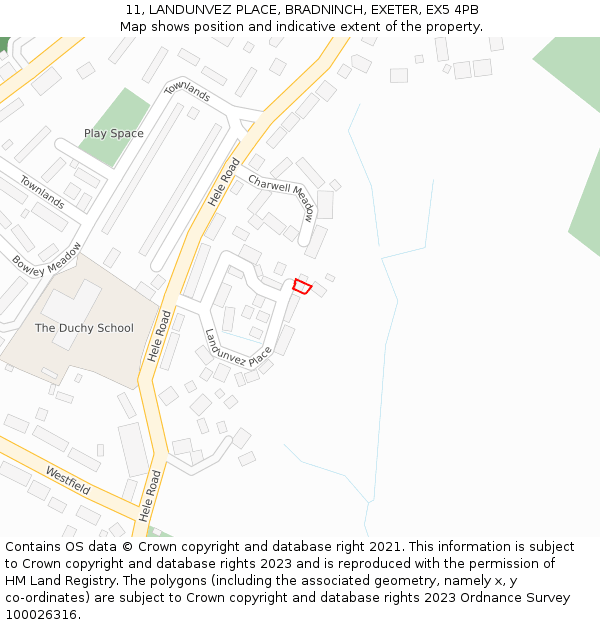 11, LANDUNVEZ PLACE, BRADNINCH, EXETER, EX5 4PB: Location map and indicative extent of plot