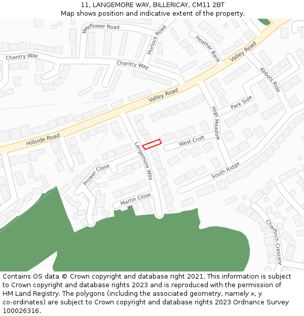 11, LANGEMORE WAY, BILLERICAY, CM11 2BT: Location map and indicative extent of plot