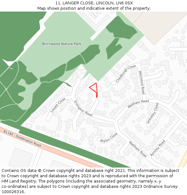 11, LANGER CLOSE, LINCOLN, LN6 0SX: Location map and indicative extent of plot