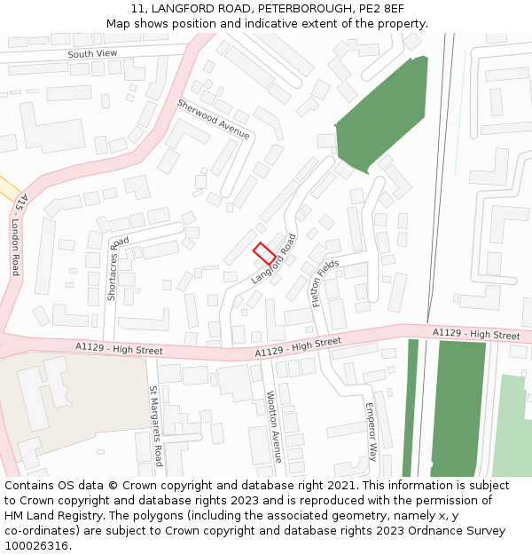 11, LANGFORD ROAD, PETERBOROUGH, PE2 8EF: Location map and indicative extent of plot
