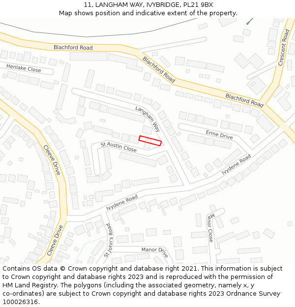 11, LANGHAM WAY, IVYBRIDGE, PL21 9BX: Location map and indicative extent of plot