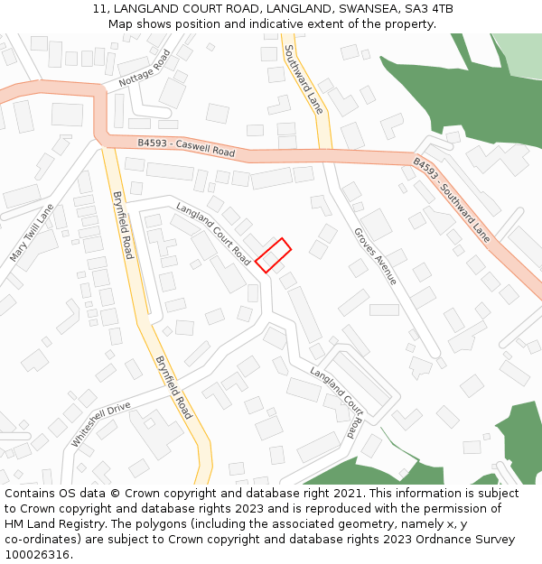 11, LANGLAND COURT ROAD, LANGLAND, SWANSEA, SA3 4TB: Location map and indicative extent of plot