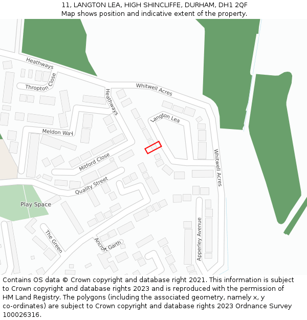 11, LANGTON LEA, HIGH SHINCLIFFE, DURHAM, DH1 2QF: Location map and indicative extent of plot