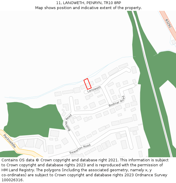 11, LANOWETH, PENRYN, TR10 8RP: Location map and indicative extent of plot