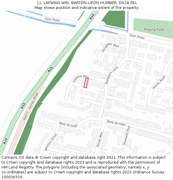 11, LAPWING WAY, BARTON-UPON-HUMBER, DN18 5EL: Location map and indicative extent of plot