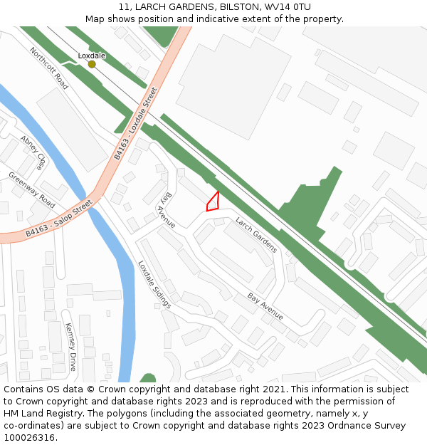 11, LARCH GARDENS, BILSTON, WV14 0TU: Location map and indicative extent of plot