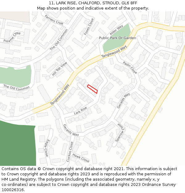 11, LARK RISE, CHALFORD, STROUD, GL6 8FF: Location map and indicative extent of plot