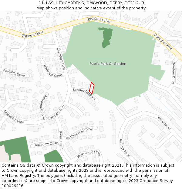 11, LASHLEY GARDENS, OAKWOOD, DERBY, DE21 2UR: Location map and indicative extent of plot