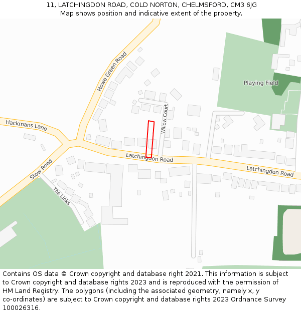 11, LATCHINGDON ROAD, COLD NORTON, CHELMSFORD, CM3 6JG: Location map and indicative extent of plot