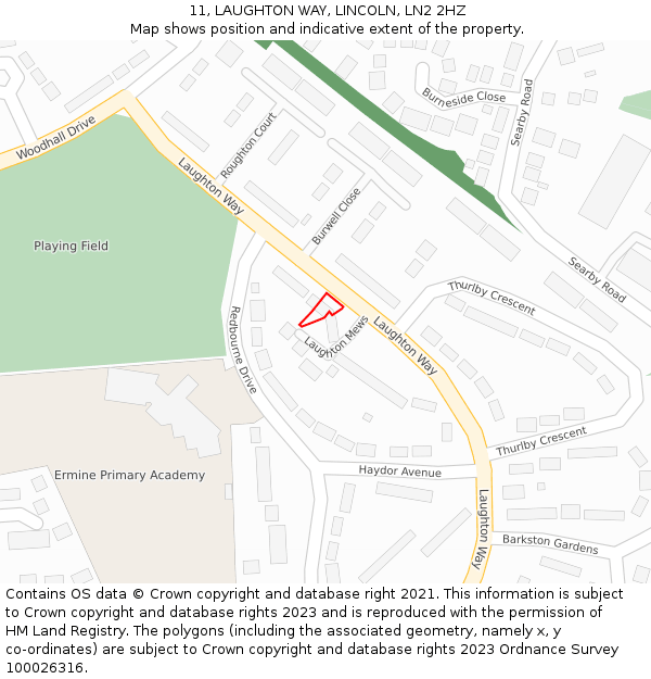 11, LAUGHTON WAY, LINCOLN, LN2 2HZ: Location map and indicative extent of plot