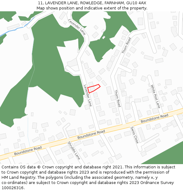 11, LAVENDER LANE, ROWLEDGE, FARNHAM, GU10 4AX: Location map and indicative extent of plot