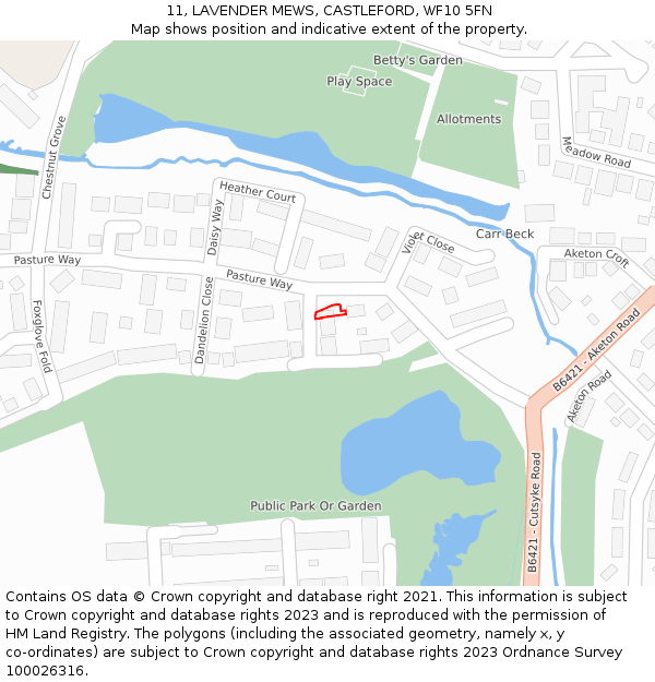 11, LAVENDER MEWS, CASTLEFORD, WF10 5FN: Location map and indicative extent of plot