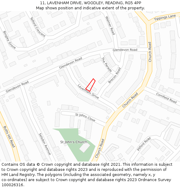 11, LAVENHAM DRIVE, WOODLEY, READING, RG5 4PP: Location map and indicative extent of plot