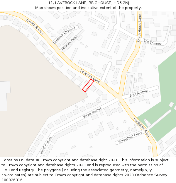 11, LAVEROCK LANE, BRIGHOUSE, HD6 2NJ: Location map and indicative extent of plot