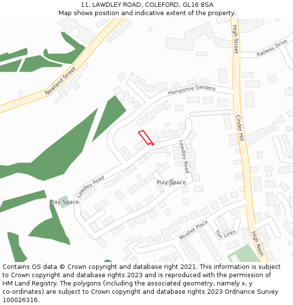 11, LAWDLEY ROAD, COLEFORD, GL16 8SA: Location map and indicative extent of plot