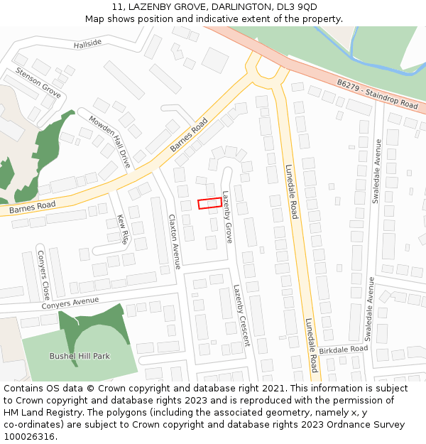 11, LAZENBY GROVE, DARLINGTON, DL3 9QD: Location map and indicative extent of plot