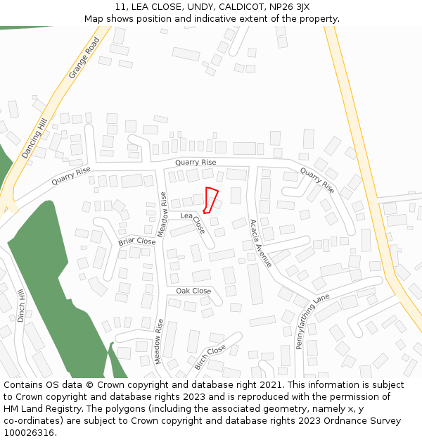 11, LEA CLOSE, UNDY, CALDICOT, NP26 3JX: Location map and indicative extent of plot
