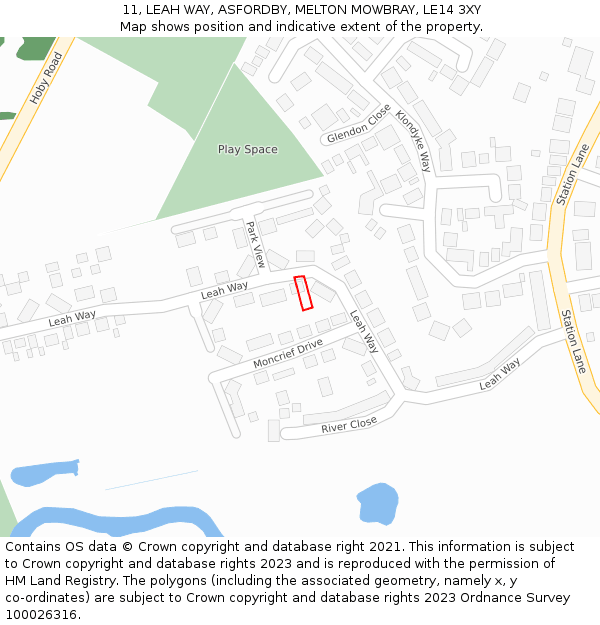 11, LEAH WAY, ASFORDBY, MELTON MOWBRAY, LE14 3XY: Location map and indicative extent of plot